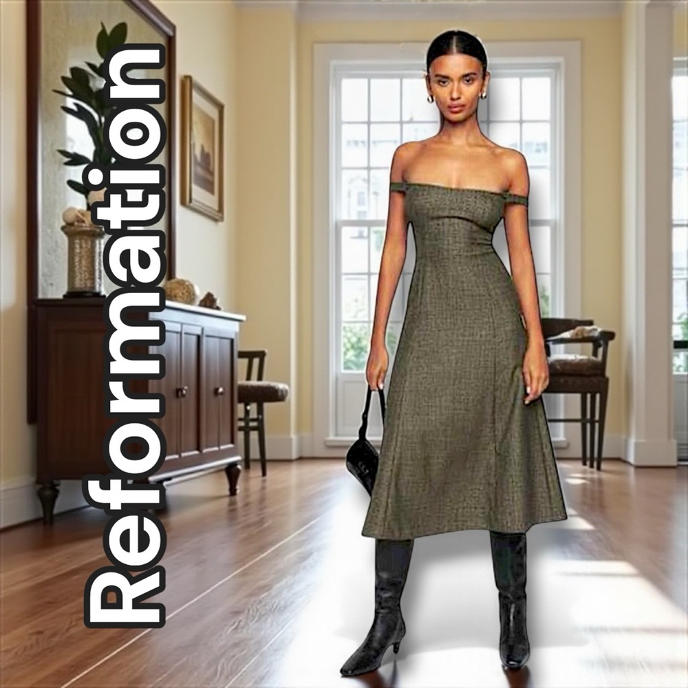 Reformation Off-Shoulder Midi Dress - The Stratford Dress, Size 0 - Picture 4 of 15